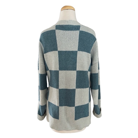 FOREVER 21 Women’s Knit Sweater Size M Button-down Blue Cardigan Plaid - Picture 4 of 8